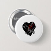 Badge Rond 5 Cm Black Heart Red Chains Cool Gothic Valentines Day  (Devant & derrière)