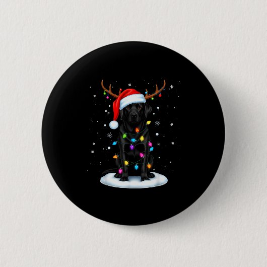 Badge Rond 5 Cm Black Lab Labrador Christmas Dog Reindeer Lights P (Devant)