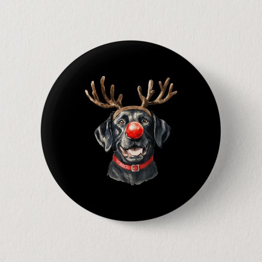 Badge Rond 5 Cm Black Lab Labrador Christmas Dog Reindeer Xmas Paj (Devant)