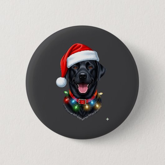 Badge Rond 5 Cm Black Lab Labrador Christmas Dog Santa Hat Light P (Devant)