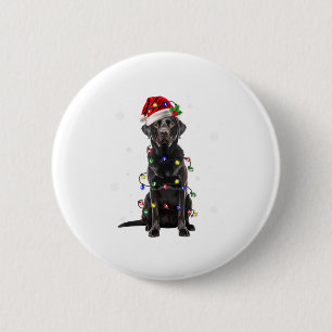 Badge Rond 5 Cm Black Lab Labrador Christmas Tree Light Pyjama Chi