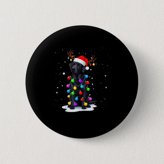 Badge Rond 5 Cm Black Lab Labrador Dog Funny Christmas Lights Rein (Devant)