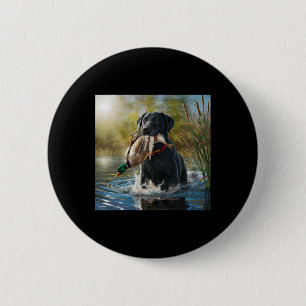 Badge Rond 5 Cm Black Labrador Retriever Chien Chasse Canards Dans