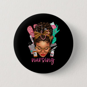 Badge Rond 5 Cm Black Melanin Nurse Noir Histoire Mois Afro Cheveu