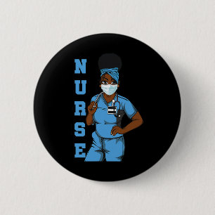 Badge Rond 5 Cm Black Nurse Uniforme Visage Masque Afro Africain F