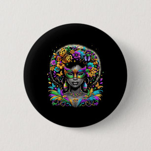Badge Rond 5 Cm Black Queen Afro perles africaines Masque Mardi Gr