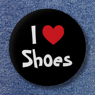 Badge Rond 5 Cm Black White et Red Heart I Love Chaussures