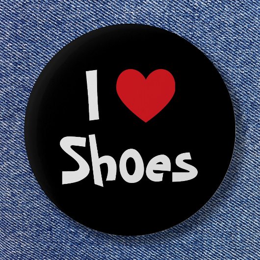 Badge Rond 5 Cm Black White et Red Heart I Love Chaussures