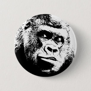 Badge Rond 5 Cm Black White Pop Art Gorilla