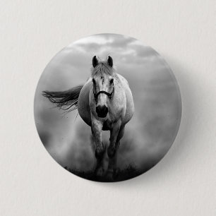 Badge Rond 5 Cm Black White Runse Horse Freedom