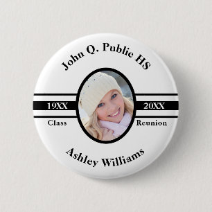 Badge Rond 5 Cm Black   White School Class Reunion Nom photo