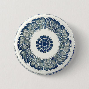 Badge Rond 5 Cm Blanc bleu Floral chinois rond