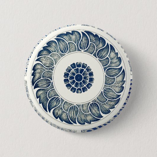 Badge Rond 5 Cm Blanc bleu Floral chinois rond (Devant)