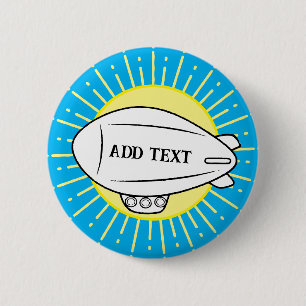 Badge Rond 5 Cm Blanc Blimp bleu ciel personnalisé