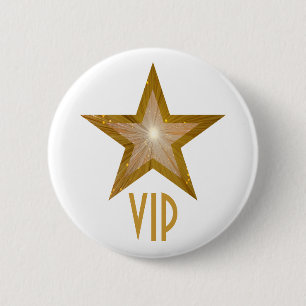 Badge Rond 5 Cm Blanc de bouton de l'étoile "VIP" de "or"