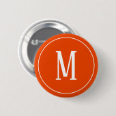 Badge Rond 5 Cm Blanc de monogramme sur le bouton rond orange (Devant & derrière)