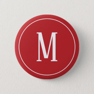 Badge Rond 5 Cm Blanc de monogramme sur le bouton rond rouge foncé