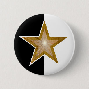 Badge Rond 5 Cm Blanc de noir de bouton d'étoile d'or