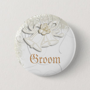 Badge Rond 5 Cm Blanc floral de mariage des cloches d'église n