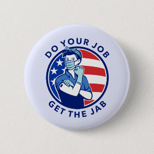 Badge Rond 5 Cm Blanc rouge et bleu Obtenez votre vaccination