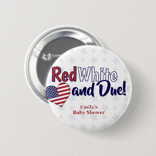 Badge Rond 5 Cm Blanc rouge et échéance juillet 4 Baby shower patr