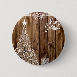 Badge Rond 5 Cm Blanc sur le Noël du bois