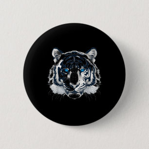 Badge Rond 5 Cm Blanc Tigre Bleu Yeux Chat Sauvage Animal _1
