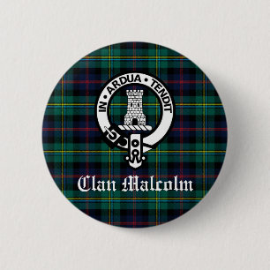 Badge Rond 5 Cm Blason de Clan Malcolm et Tartan