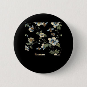 Badge Rond 5 Cm Bleu blanc motif floral - Whimsigoth sombre Aesthe
