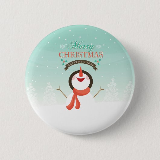 Badge Rond 5 Cm Bleu Blanc Noël Nouvel An Snowman Salutations (Devant)