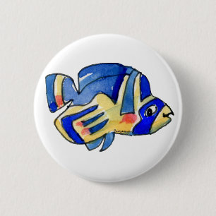 Badge Rond 5 Cm Bleu Cartoon Papillon Poisson