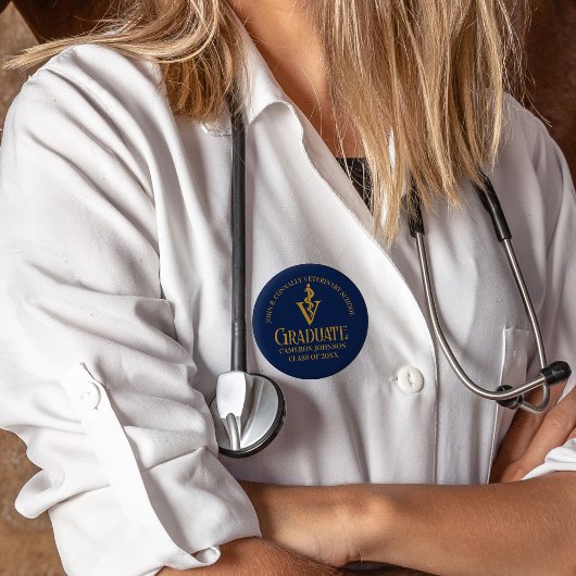 Badge Rond 5 Cm Bleu de la marine Bleue or Ecole vétérinaire