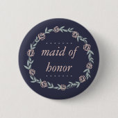 Badge Rond 5 Cm Bleu de minuit, rose vif et femme d'honneur Sage (Devant)