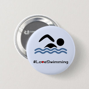 Badge Rond 5 Cm Bleu de pictogramme de natation d'amour