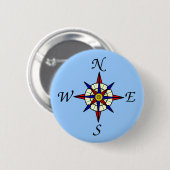 Badge Rond 5 Cm Bleu de rose de boussole (Devant & derrière)
