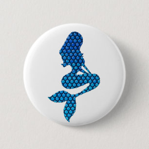 Badge Rond 5 Cm Bleu de sirène et bouton de silhouette d'échelle
