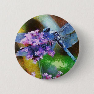 Badge Rond 5 Cm Bleu dragonfly sur Garlic Dot Art sauvage