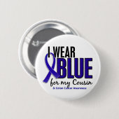 Badge Rond 5 Cm Bleu d'usage du cancer du colon I pour mon cousin (Devant & derrière)