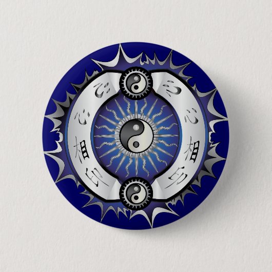 Badge Rond 5 Cm Bleu électrique Yin Yang (Devant)