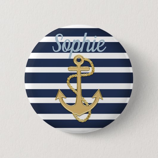 Badge Rond 5 Cm Bleu et Ancre or Nautique (Devant)