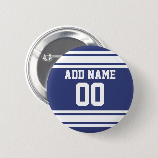 Badge Rond 5 Cm Bleu et blanc avec nom et numéro (Devant & derrière)