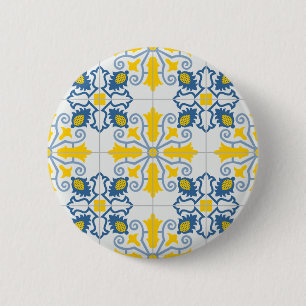 Badge Rond 5 Cm Bleu et jaune joli carrelage portugais motif