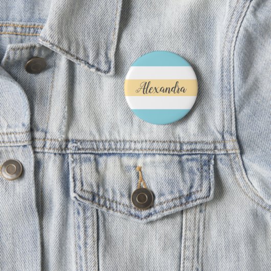 Badge Rond 5 Cm Bleu Et Jaune Personnalisables (En situation)