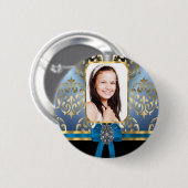 Badge Rond 5 Cm Bleu et or damassé (Devant & derrière)