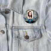Badge Rond 5 Cm Bleu et or damassé (En situation)