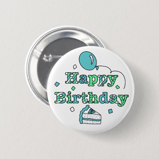 Badge Rond 5 Cm Bleu et Sage Vert Joyeux anniversaire (Devant & derrière)