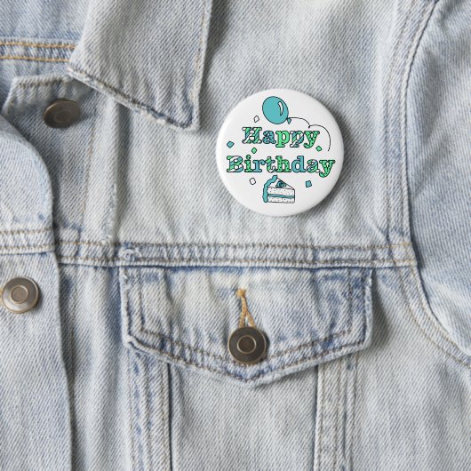 Badge Rond 5 Cm Bleu et Sage Vert Joyeux anniversaire (En situation)