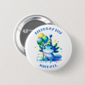 Badge Rond 5 Cm Bleu et vert Axolotl Boy's Birthday Boy (Devant & derrière)
