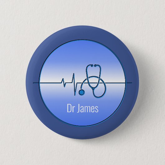 Badge Rond 5 Cm Bleu Gris Stethoscope Médicale (Devant)