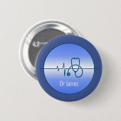 Badge Rond 5 Cm Bleu Gris Stethoscope Médicale (Devant & derrière)